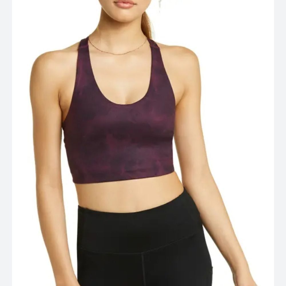New Zella Studio Lite Longline Sports Bra Purple Black Yoga Crop Top Shirt Small